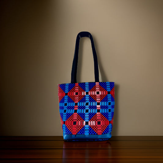 Red & Blue African Tote "Eastern"